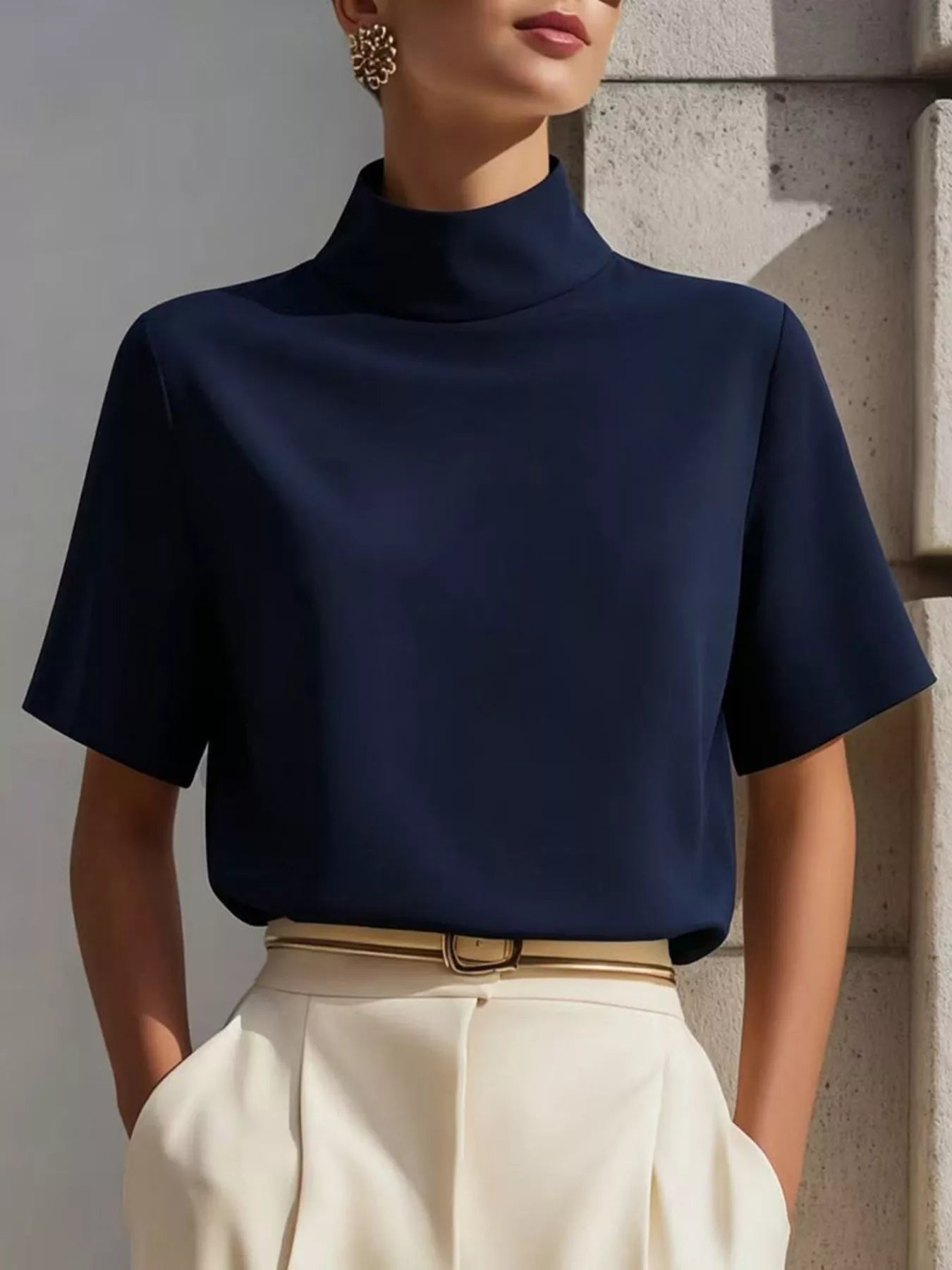 Mock Neck Short Sleeve T-Shirt