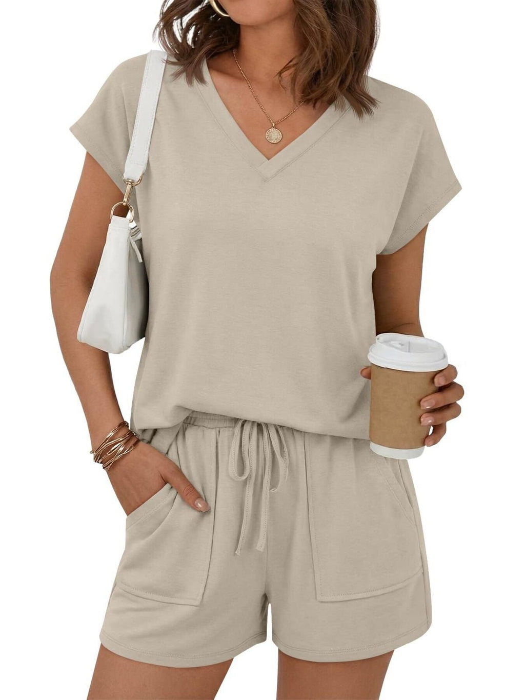 Casual V-Neck T-Shirt and Shorts Set