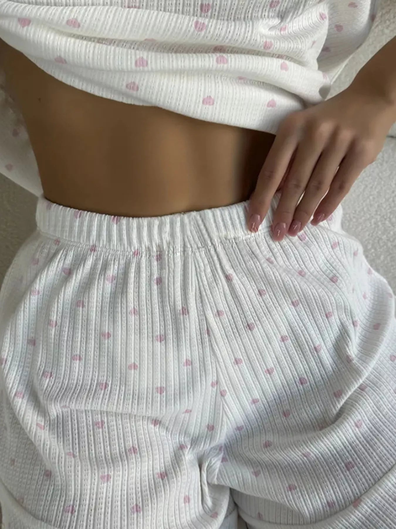 Heart Print Casual Top and Shorts Lounge Set
