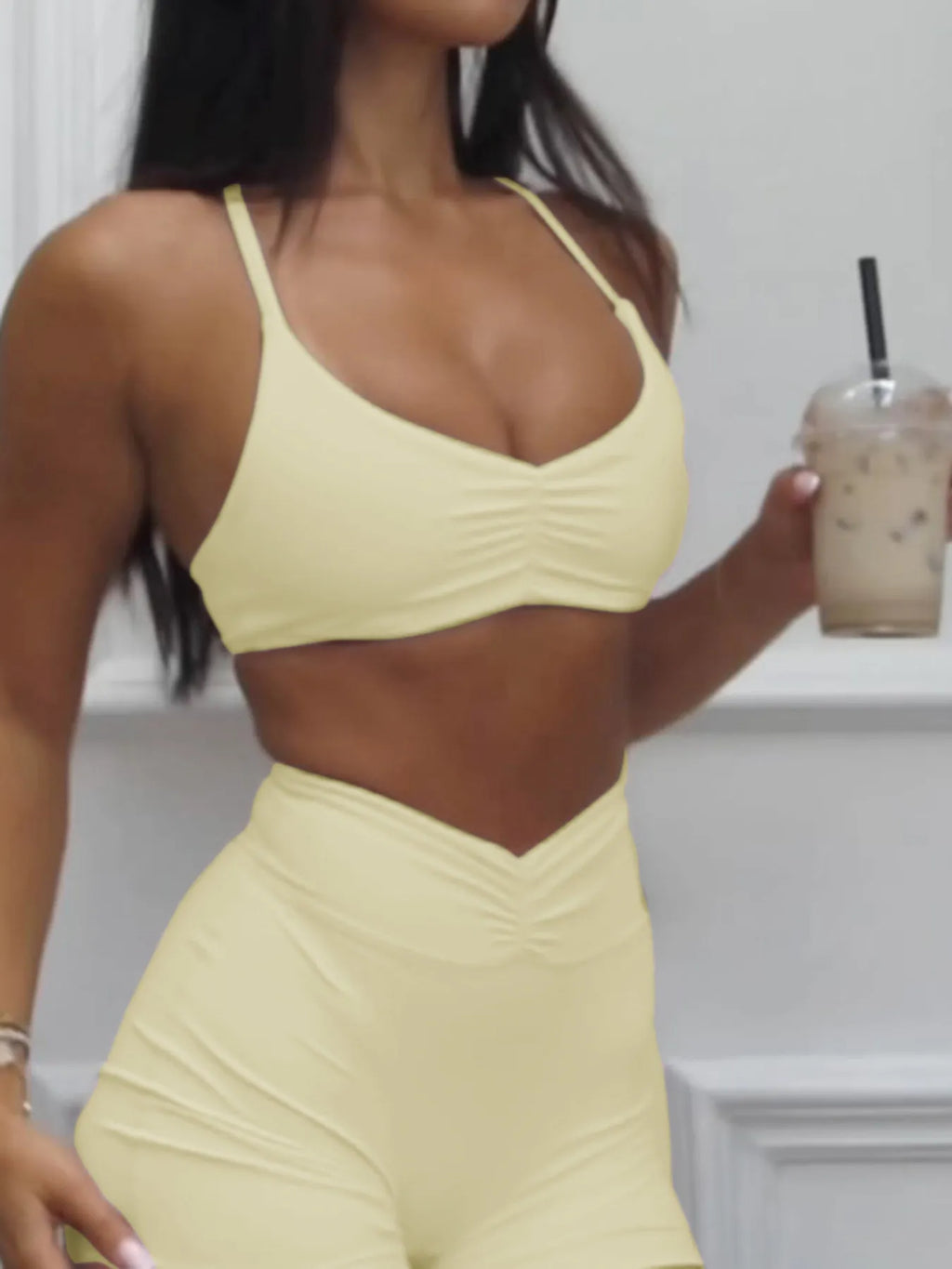 Ruched Sports Bra and High-Waisted Shorts Active Set