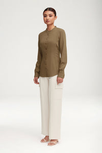 Adina Fitted Button Down Top - Desert Sage Clothing Veiled 
