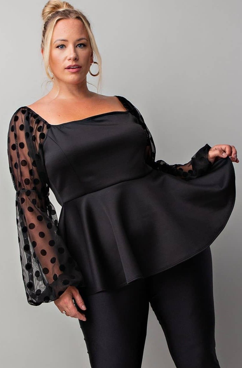 Adriana Plus Size Peplum Top – Flattering Curve Top for Brunch, Date Night & Chic Outfits