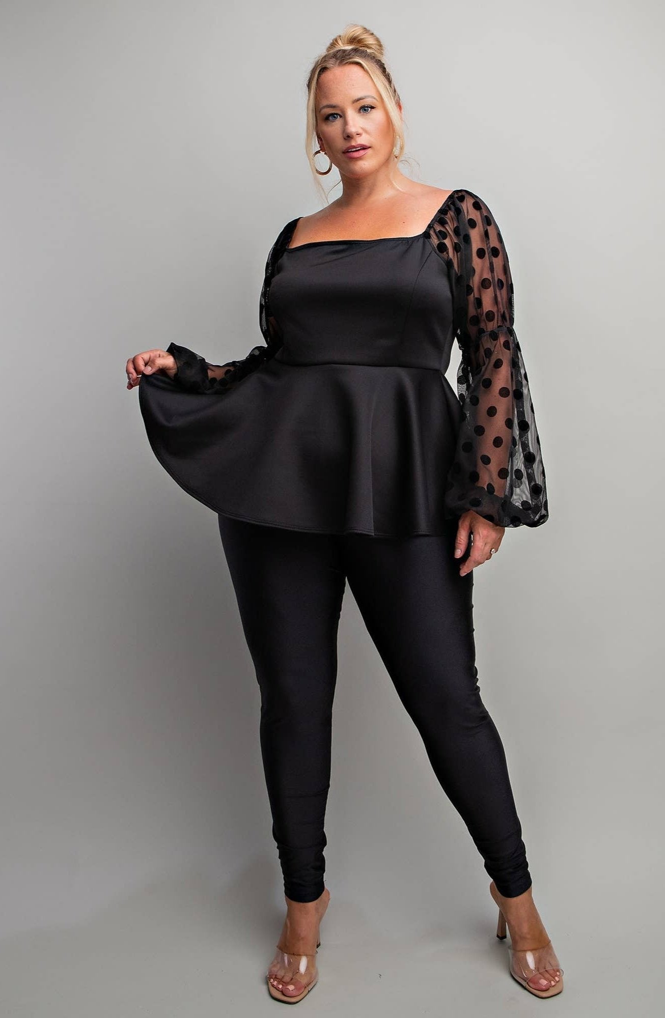 Adriana Plus Size Peplum Top – Flattering Curve Top for Brunch, Date Night & Chic Outfits
