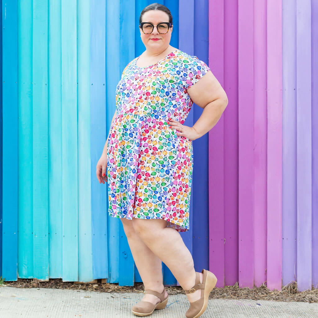 Princess Awesome & Boy Wonder Adult "Jewelbug" Rainbow of Bugs Cap Sleeve Dress with Pockets — detail shot 6