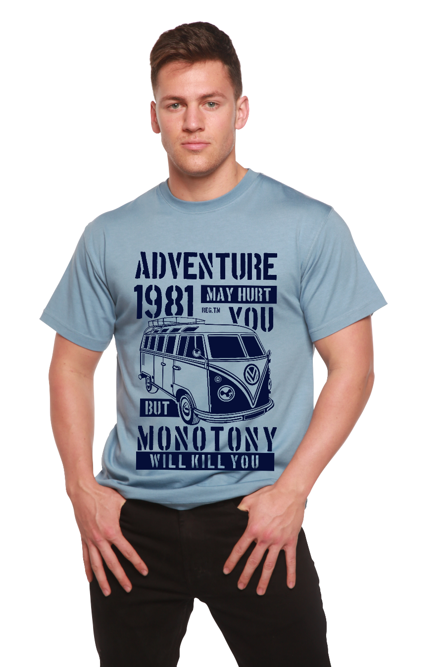 Spun Bamboo Adventure 1981 Men's Bamboo Viscose/Organic Cotton Short Sleeve Graphic T-Shirt — packaging