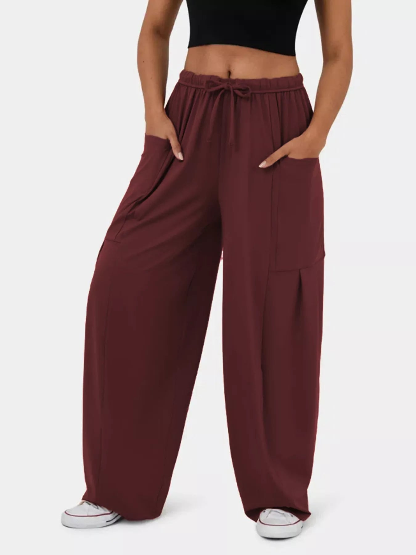 High-Waisted Drawstring Wide-Leg Pants
