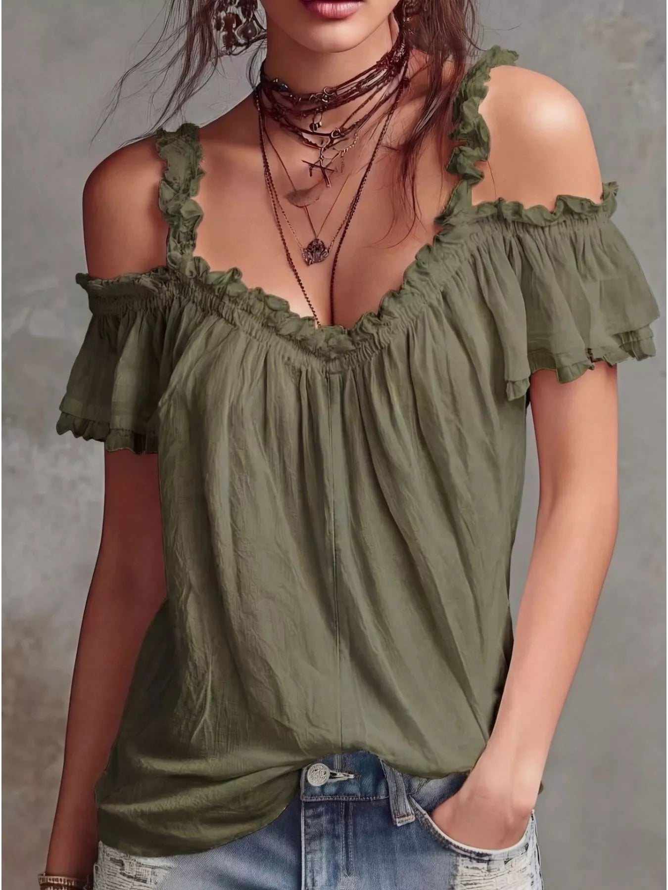 Frill Cold Shoulder Blouse