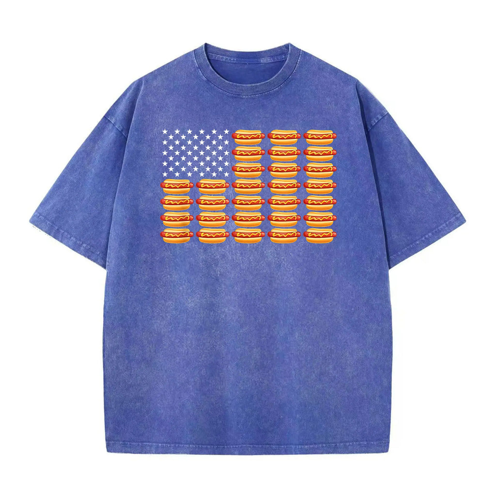 Funny July 4th Hot Dog T-Shirt – Retro American Flag Patriotic Summer BBQ Tee, Vintage Washed Lightweight Cotton Glizzy Freedom Top