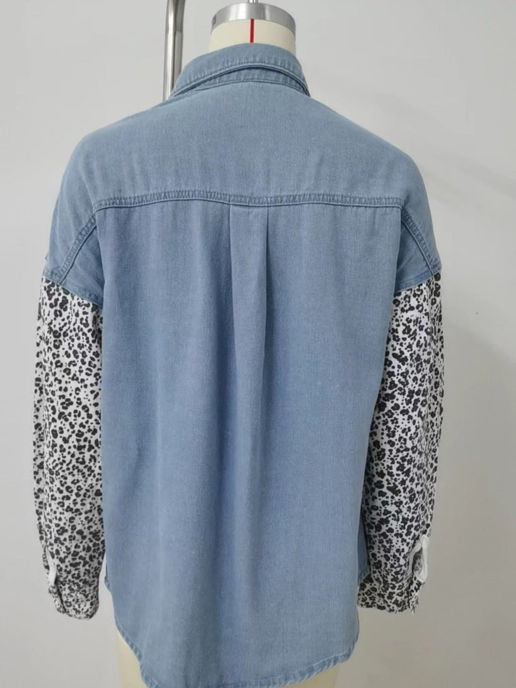 Leopard Patchwork Button Up Denim Shirt