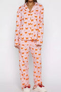 Bow Print Top and Wide Leg Pants Lounge Set