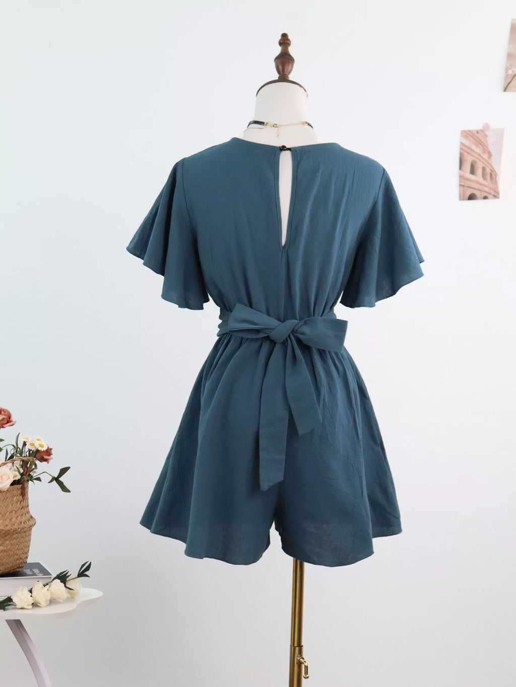 Tie Waist Flutter Sleeve Romper