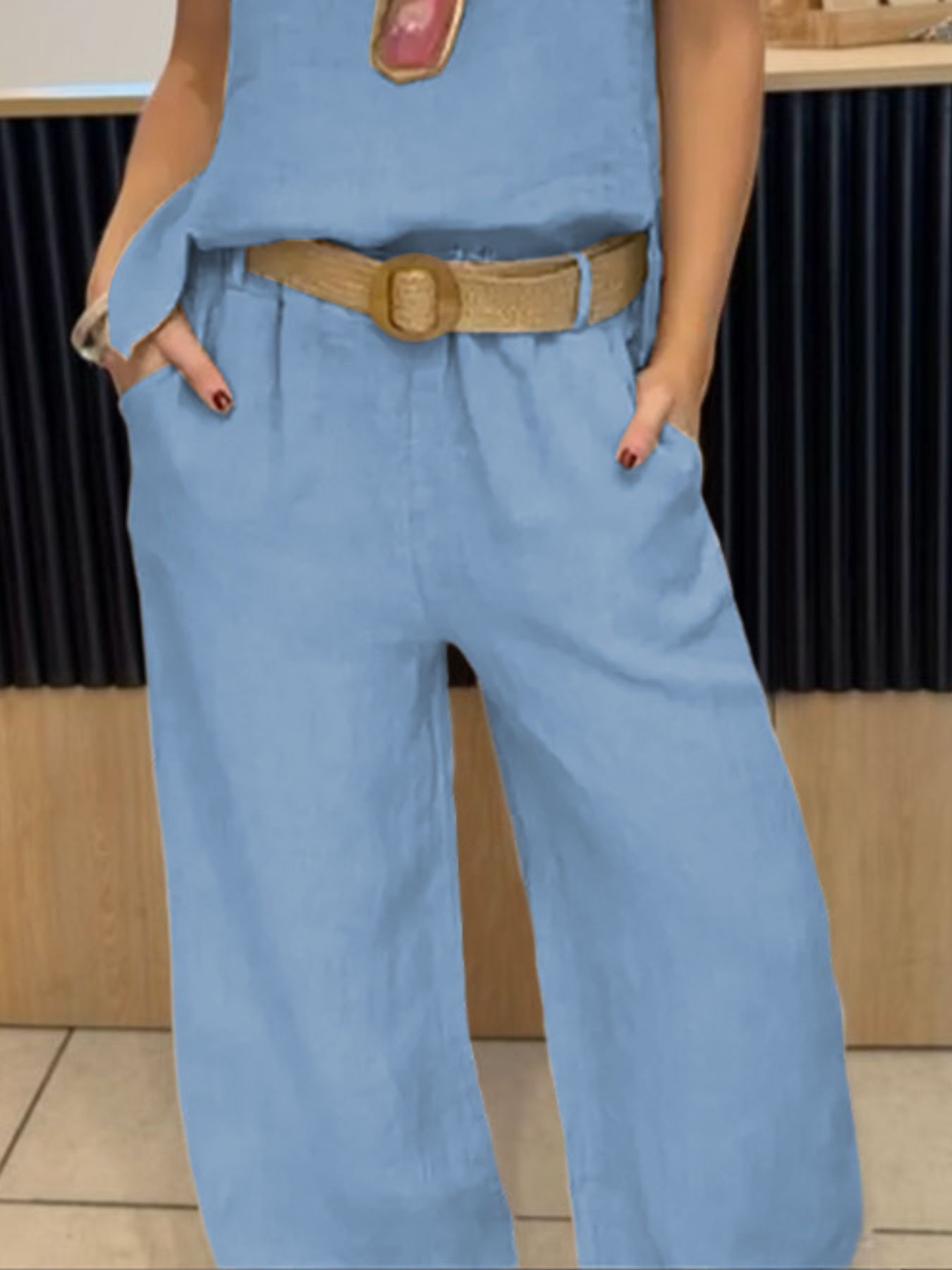 Full Size Round Neck Tank and Pants Set Plus Size