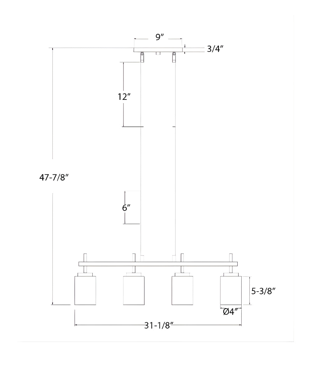 31"W 4-Light Kitchen Island Light Fixture Brushed Nickel Finish Frosted Glass Shade – LampsUSA, view 4