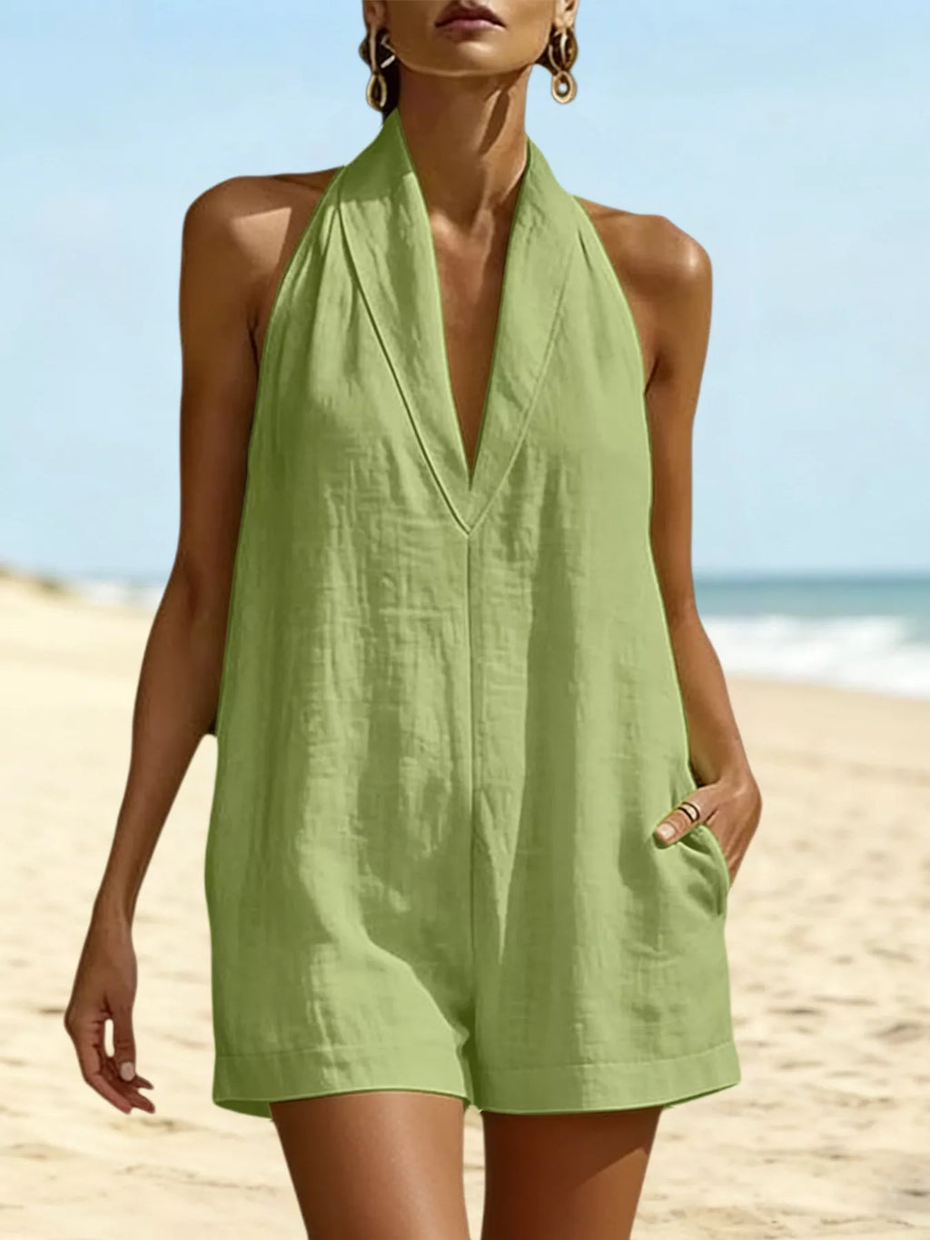 Halter Neck Romper with Pockets