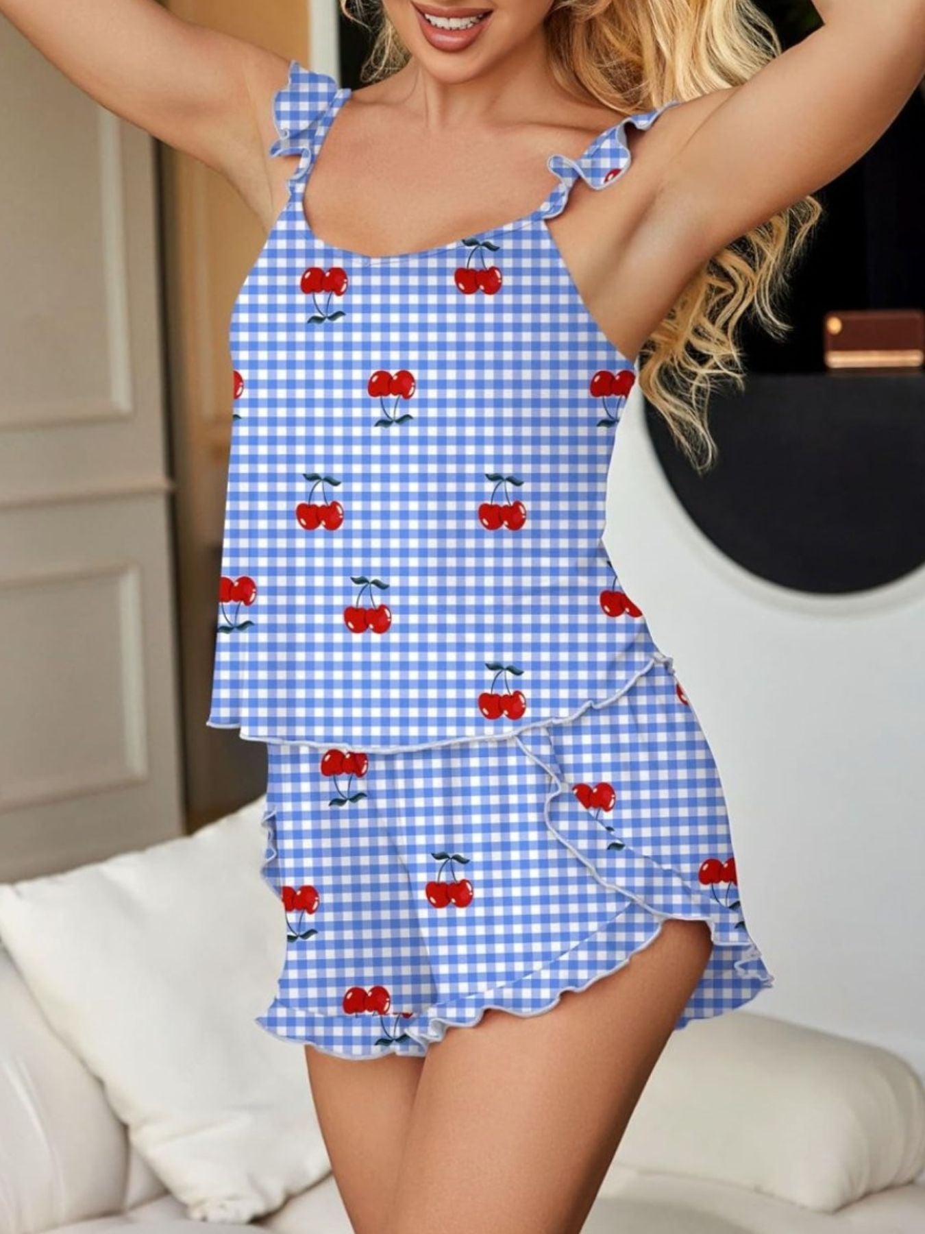 Ruffled Printed Cami and Shorts Set