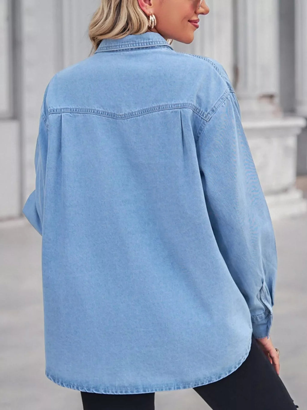 Button Down Washed Denim Shirt with Chest Pockets