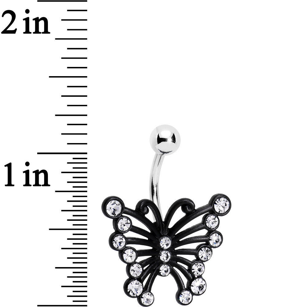 BodyCandy Clear Gem Brazen Black Butterfly Belly Ring — detail close-up