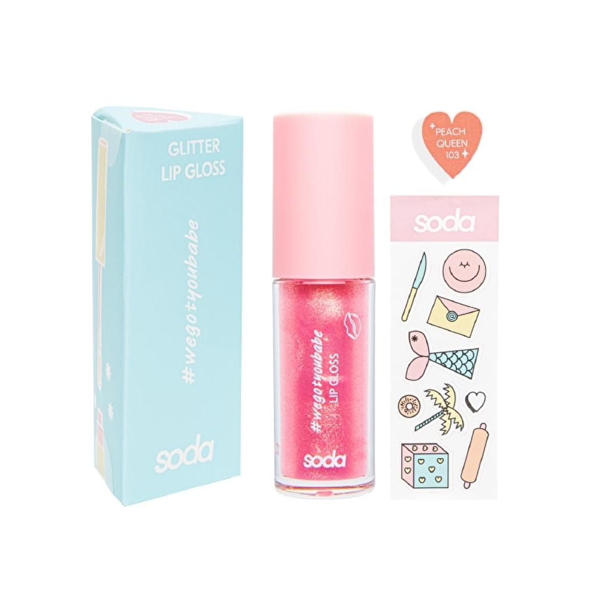 Soda Glitter Lipgloss - Long Lasting Peach Queen Shiny Lip Gloss for Glamorous Lips