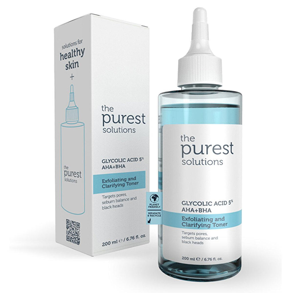 The Purest Solutions Exfoliating Toner with Glycolic Acid (5% AHA) & BHA - Anti-Aging Skincare for Pore Minimization & Sebum Balance