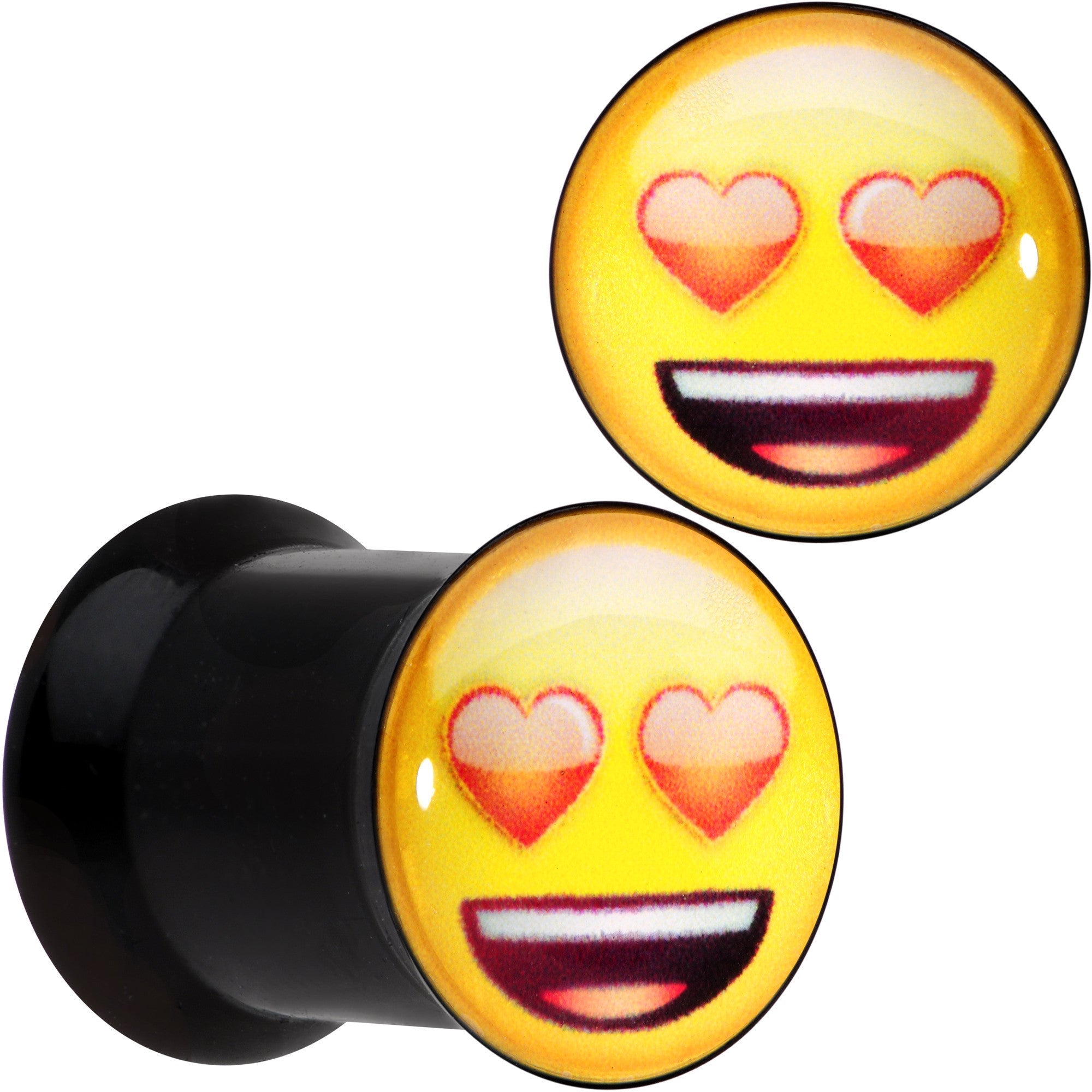 BodyCandy 0G Licensed Heart Eyes emoji Acrylic Double Flare Plug Set — main product shot