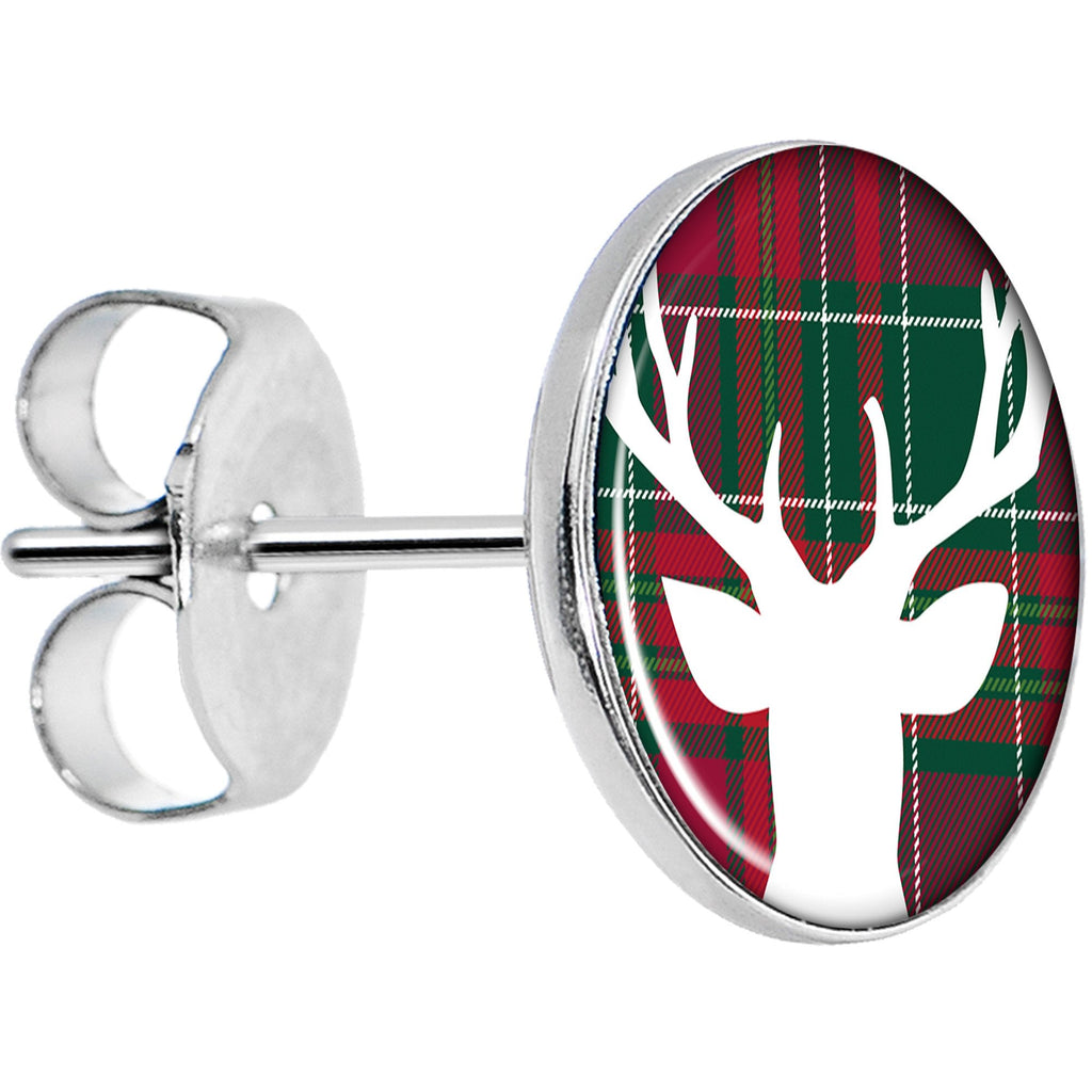 BodyCandy Red Green Plaid Reindeer Stud Earrings — detail and construction