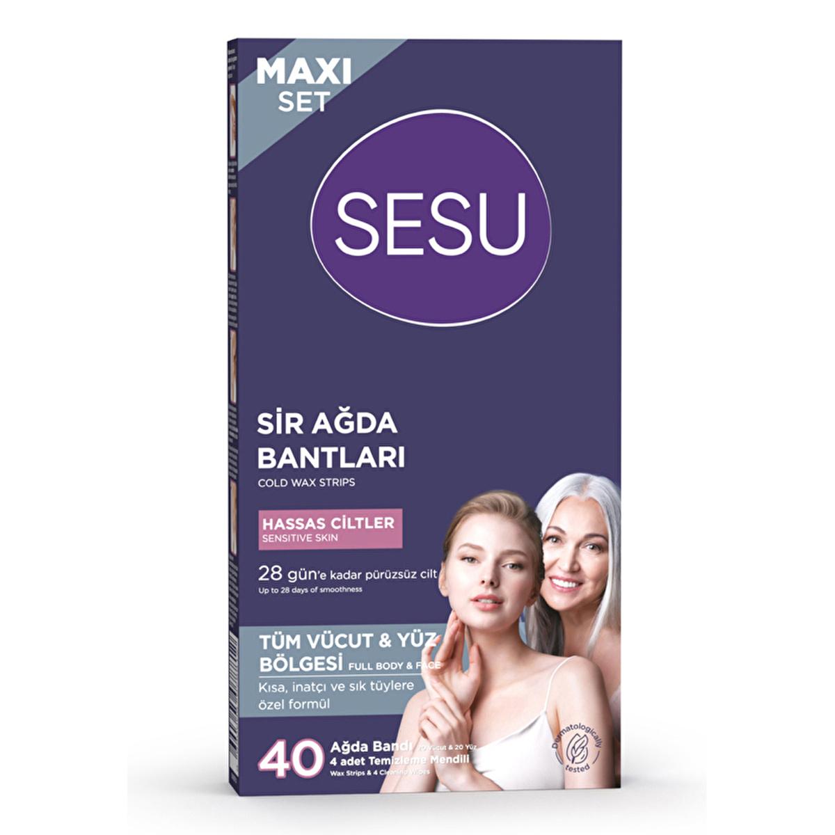 Sesu Sensitive Skin Wax Strips Set - 40 Count, Sugar-Free, Easy Hair Removal for Body & Face