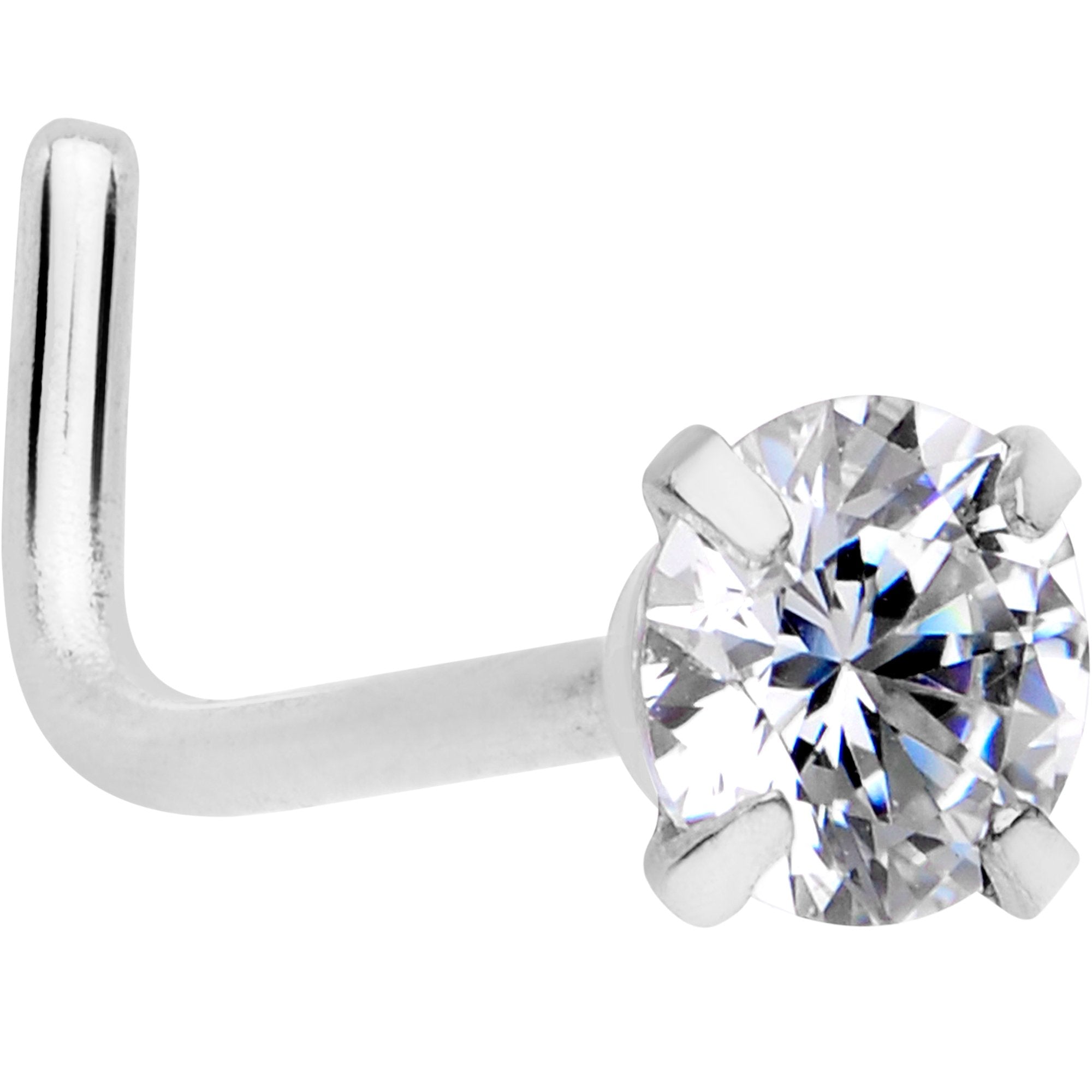 BodyCandy 20G 1/4 Clear 3mm CZ Gem Steel L-Shape Nose Ring — main product shot
