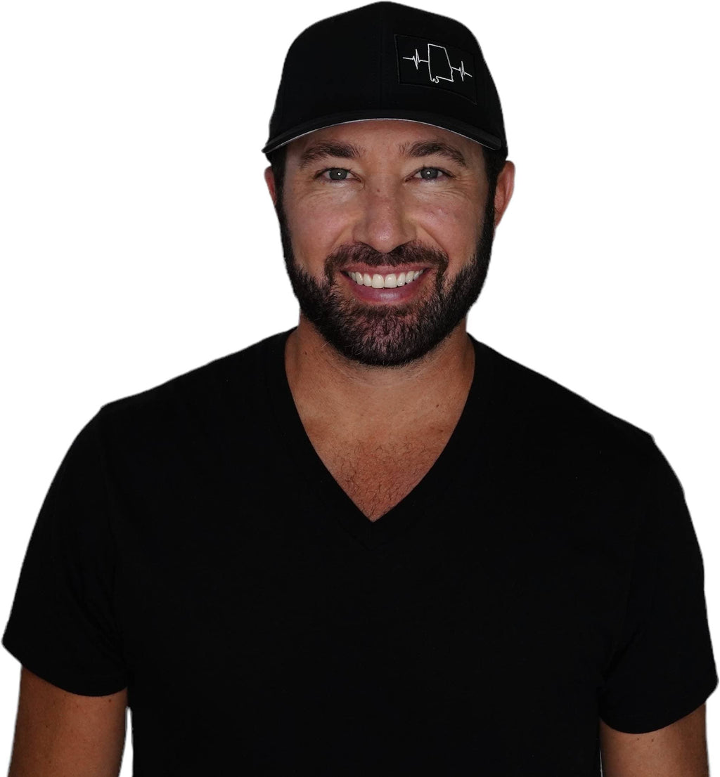 The Heartbeat Brand Alabama Hat - Baseball Hat Fit - Black - Laser Mesh — detail close-up