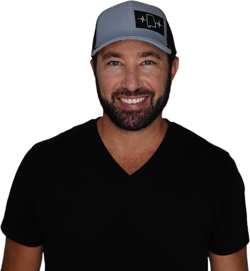 The Heartbeat Brand Alabama Hat - Baseball Hat Fit - Gray / Black - Trucker Mesh — detail close-up