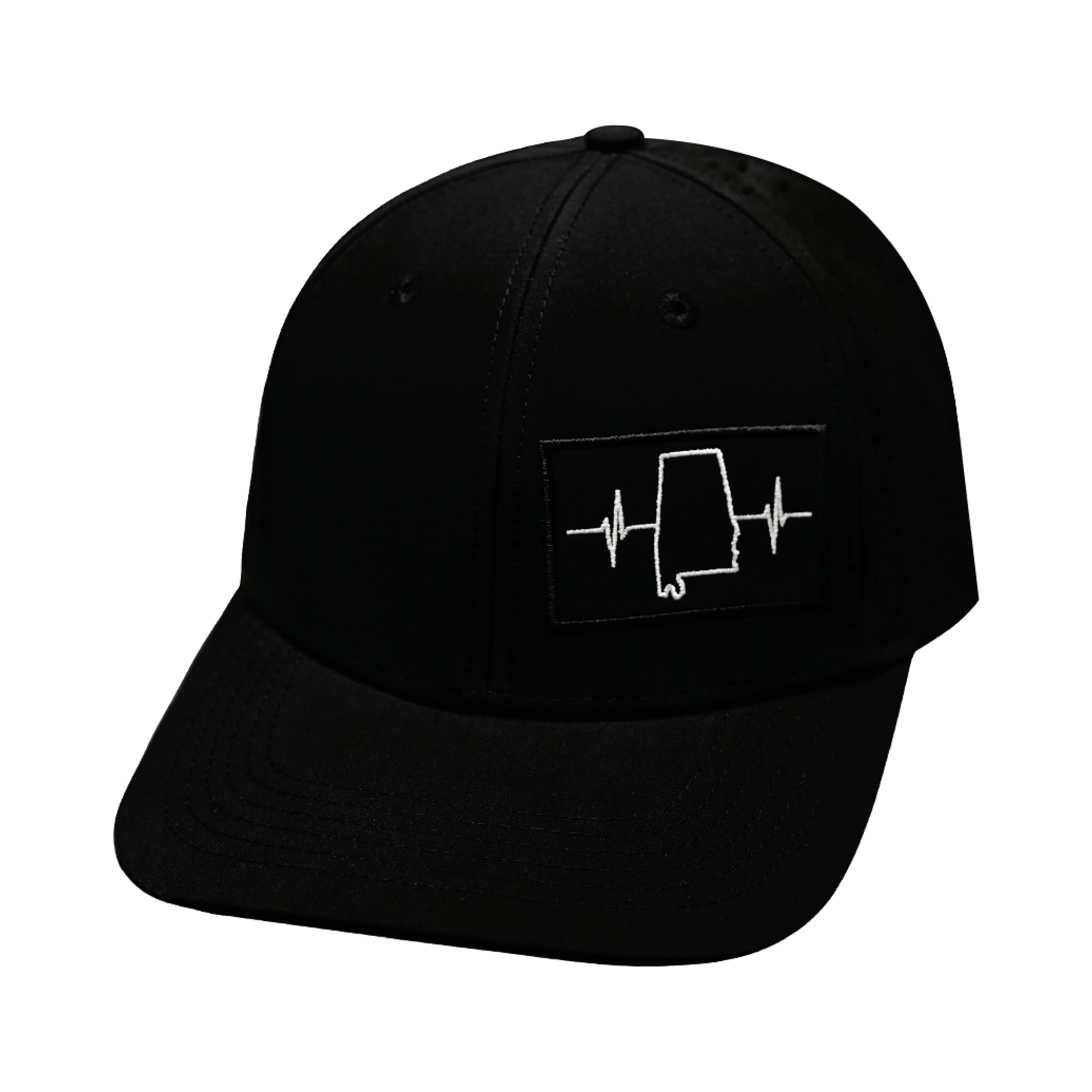 The Heartbeat Brand Alabama Hat - Baseball Hat Fit - Black - Laser Mesh — back view