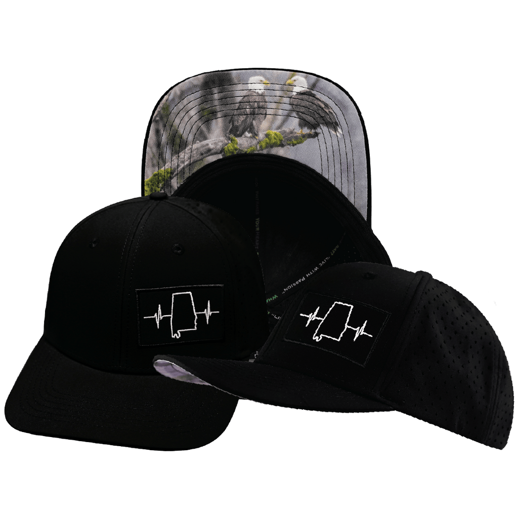 The Heartbeat Brand Alabama Hat - Baseball Hat Fit - Black - Laser Mesh — main product shot