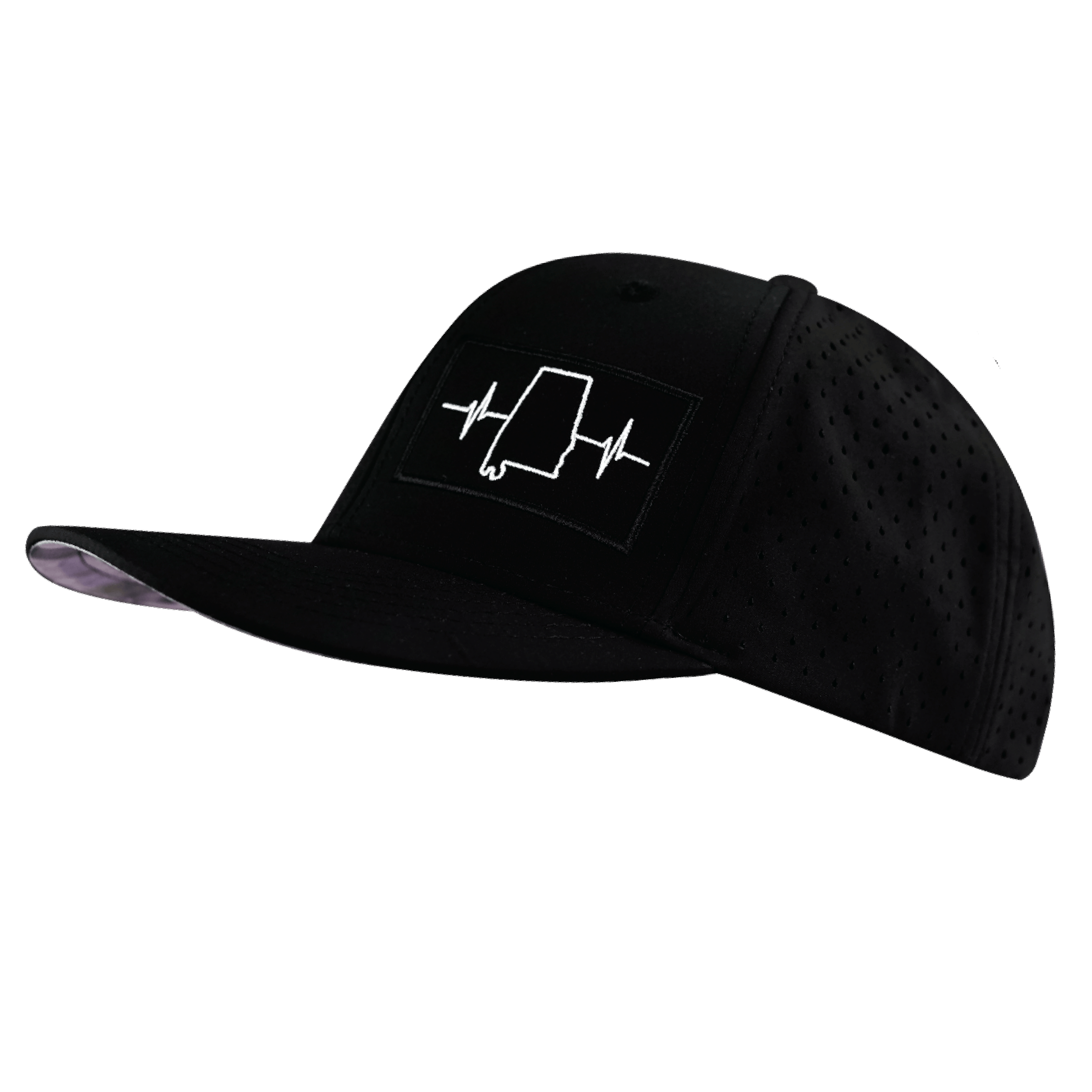 The Heartbeat Brand Alabama Hat - Baseball Hat Fit - Black - Laser Mesh — side view