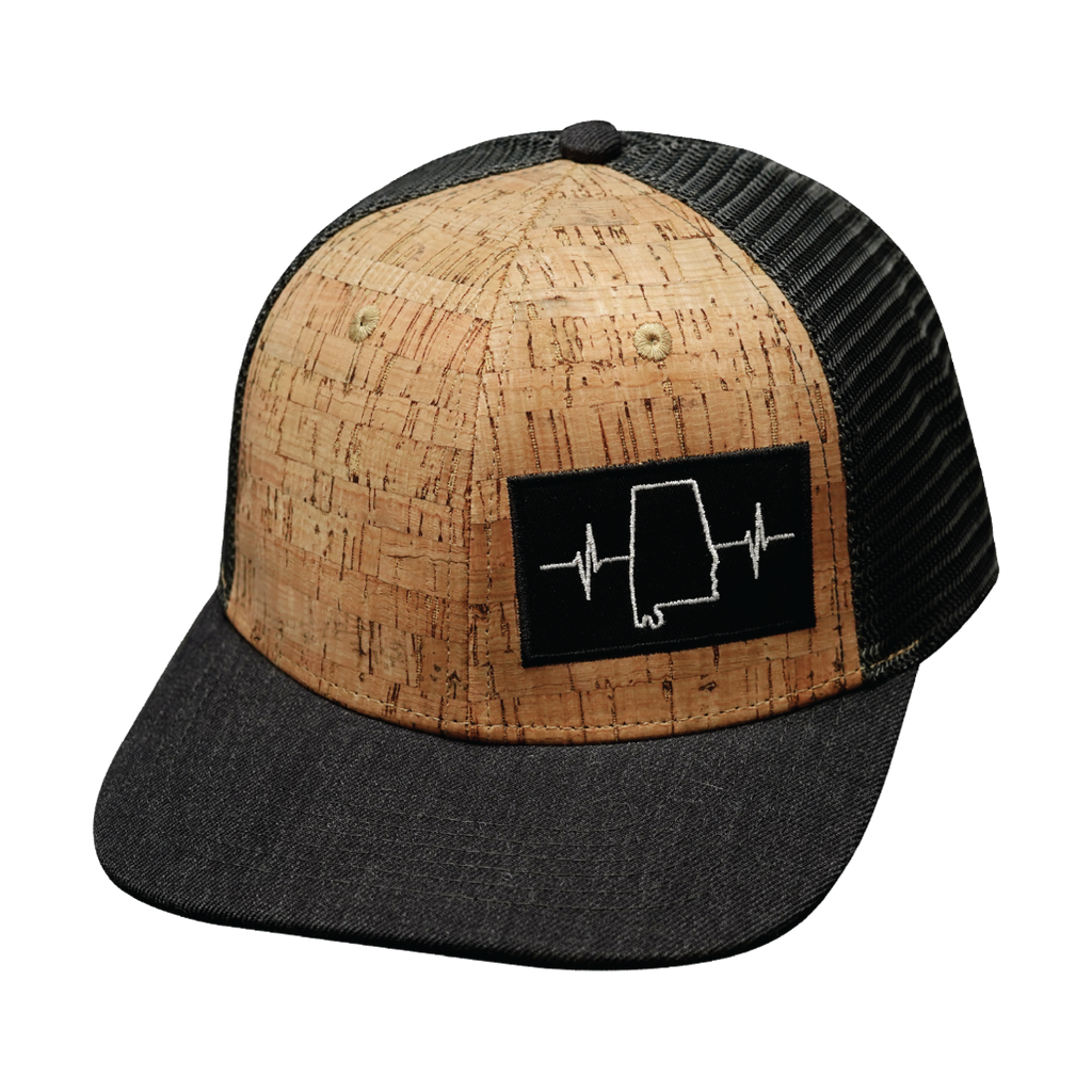 The Heartbeat Brand Alabama Hat - Baseball Hat Fit - Cork - Charcoal - Trucker Mesh — back view