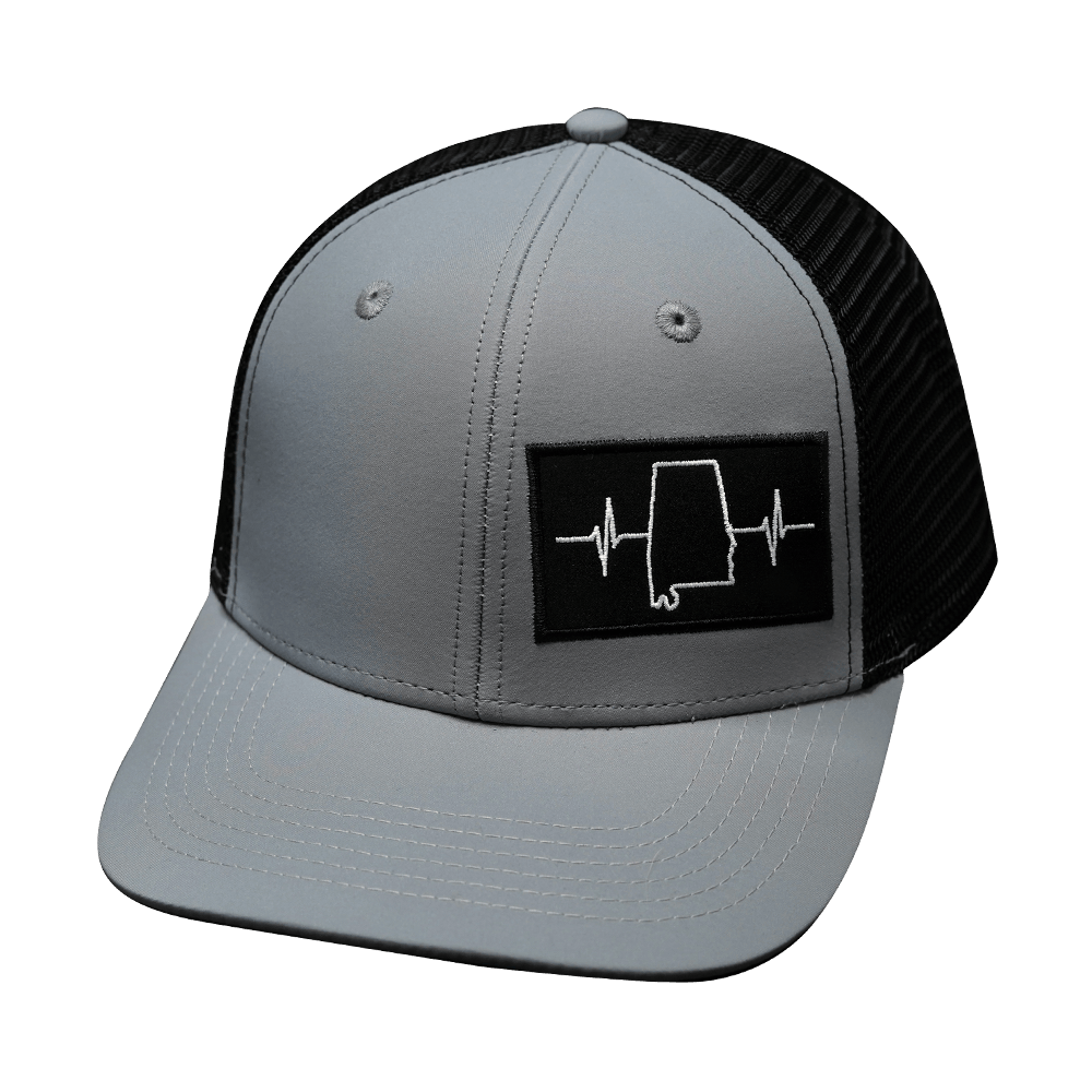 The Heartbeat Brand Alabama Hat - Baseball Hat Fit - Gray / Black - Trucker Mesh — back view