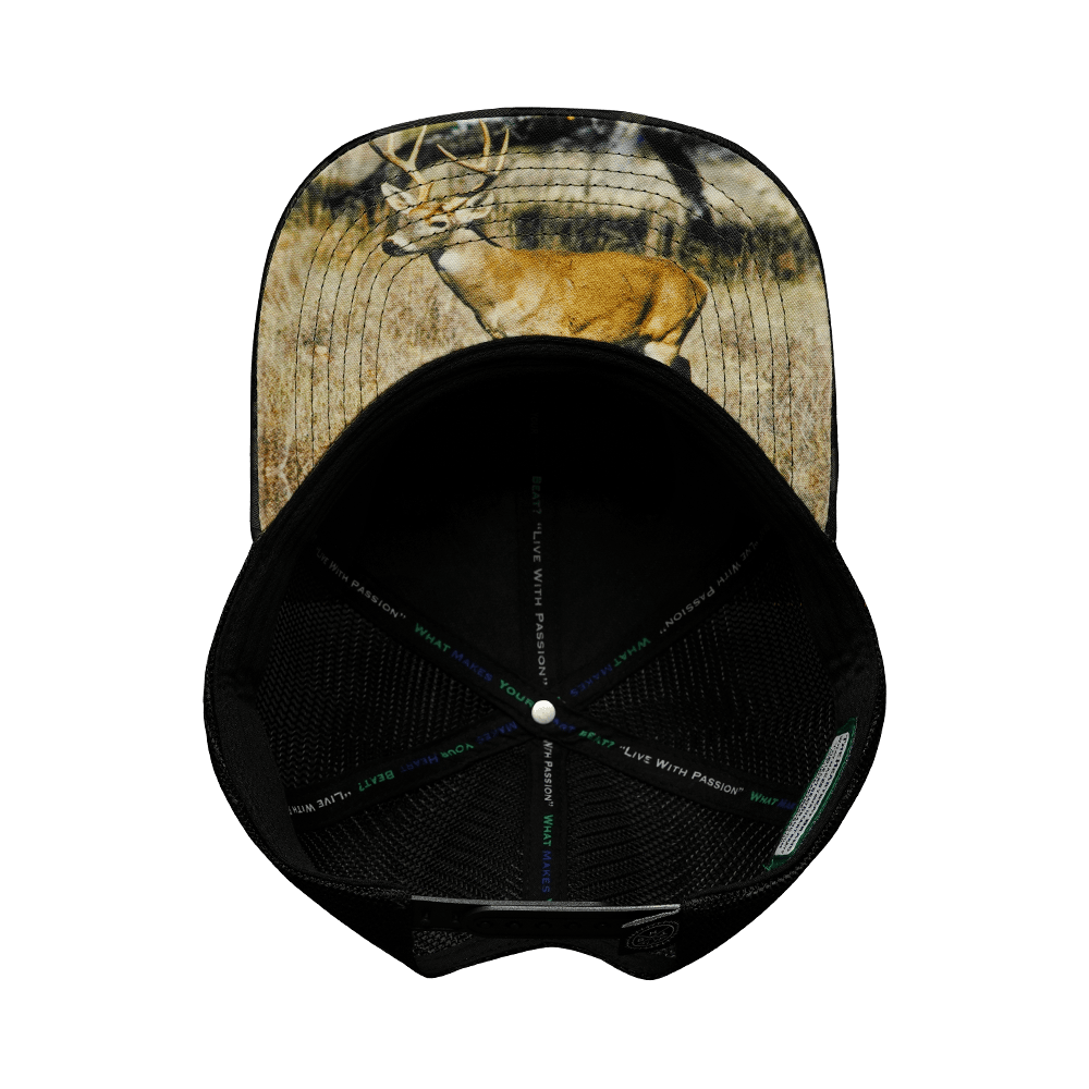 The Heartbeat Brand Alabama Hat - Baseball Hat Fit - Tan Camo / Black - Trucker Mesh — alternative angle