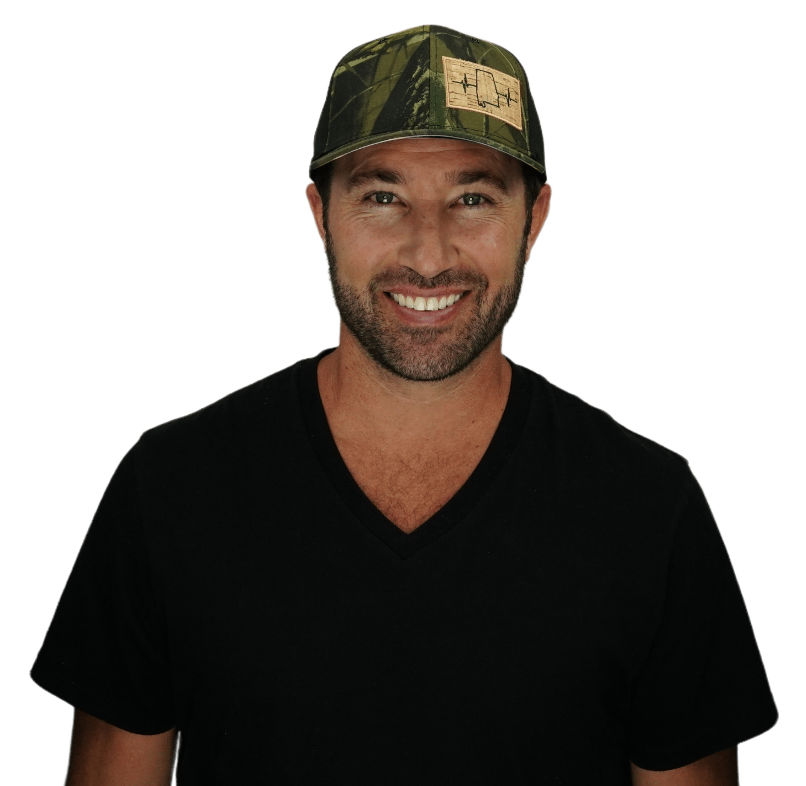 The Heartbeat Brand Alabama Hat - Baseball Hat Fit - Tan Tree Camo / Black - Laser Mesh — detail close-up