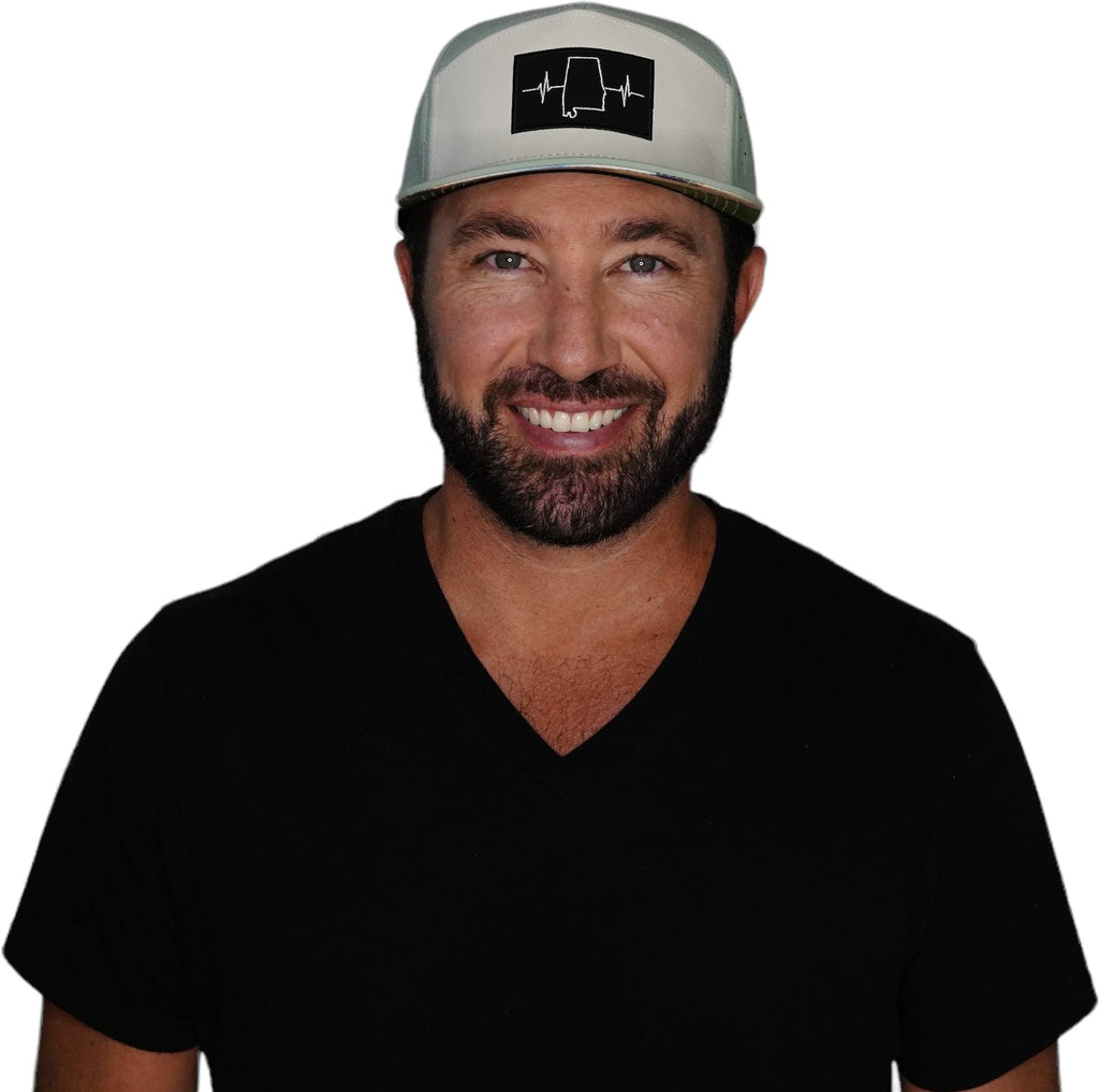 The Heartbeat Brand Alabama Hat - Flat Bill - Sage / Cream - Laser Mesh — detail close-up