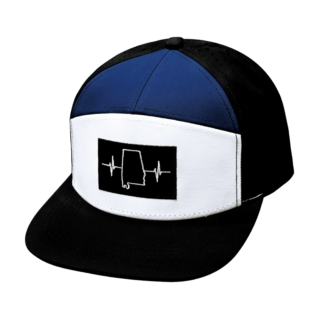 The Heartbeat Brand Alabama Hat - Flat Bill - Black / White / Navy - Laser Mesh — back view