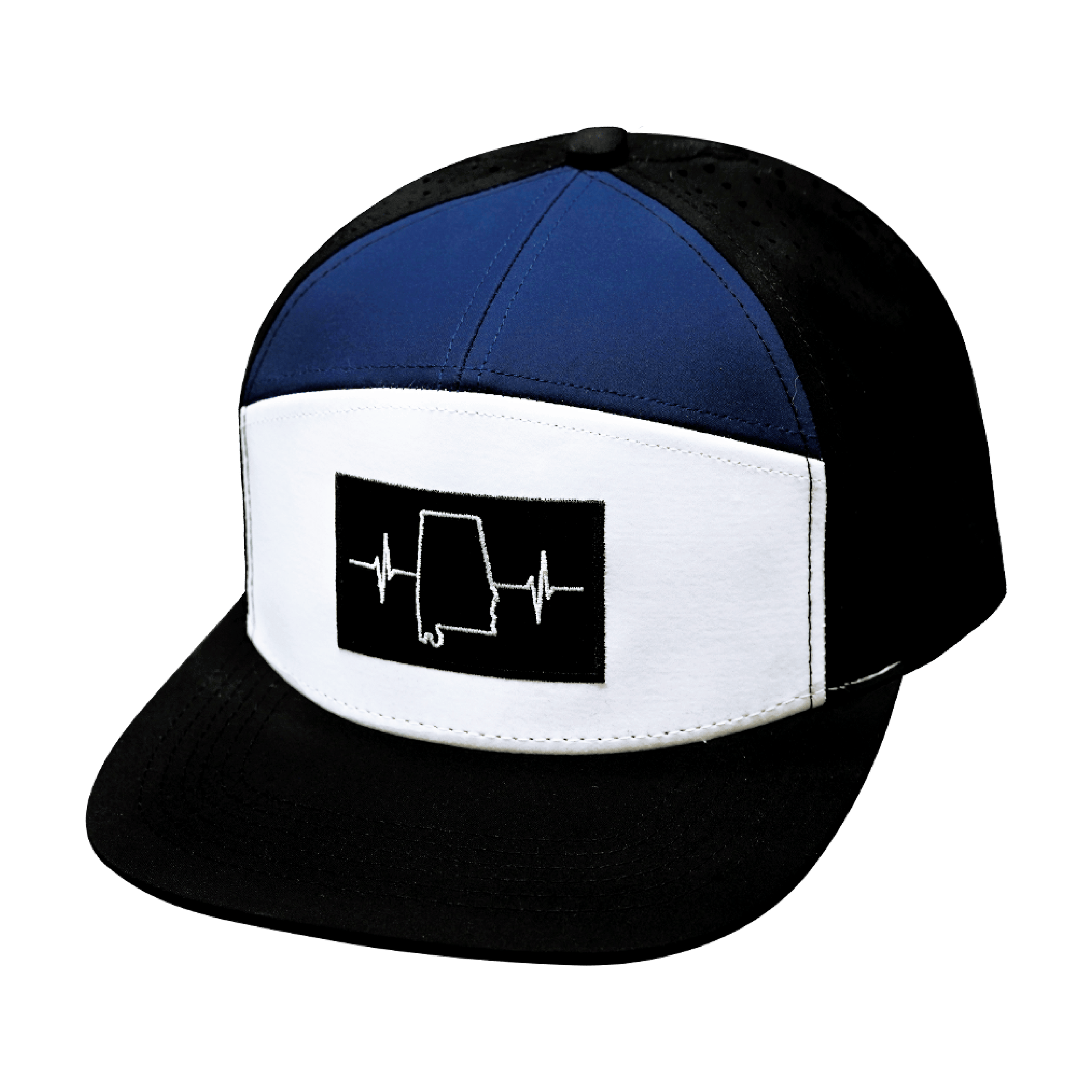 The Heartbeat Brand Alabama Hat - Flat Bill - Black / White / Navy - Laser Mesh — back view