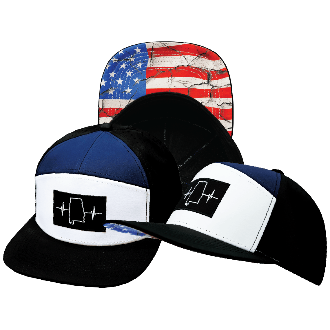 The Heartbeat Brand Alabama Hat - Flat Bill - Black / White / Navy - Laser Mesh — main product shot