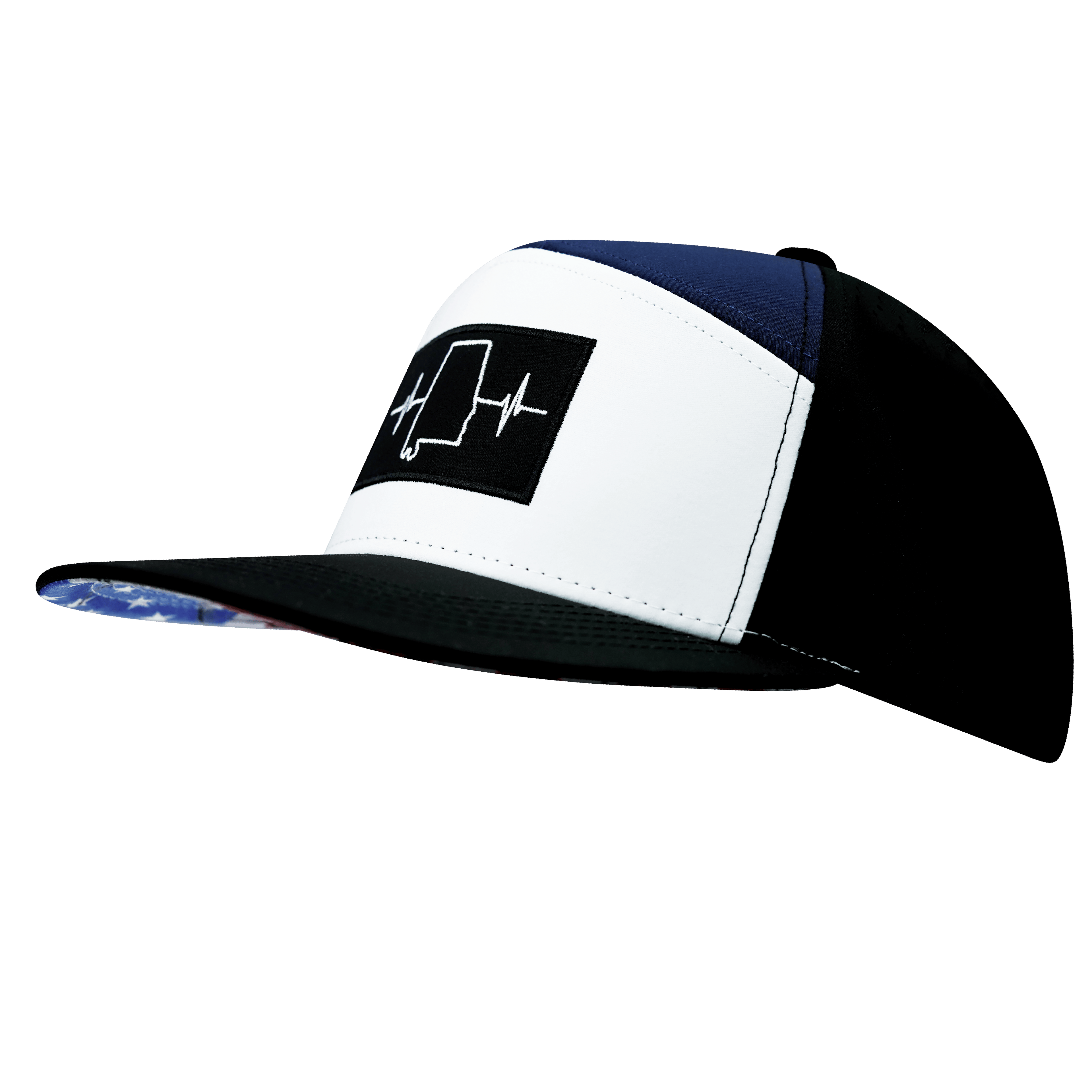 The Heartbeat Brand Alabama Hat - Flat Bill - Black / White / Navy - Laser Mesh — side view