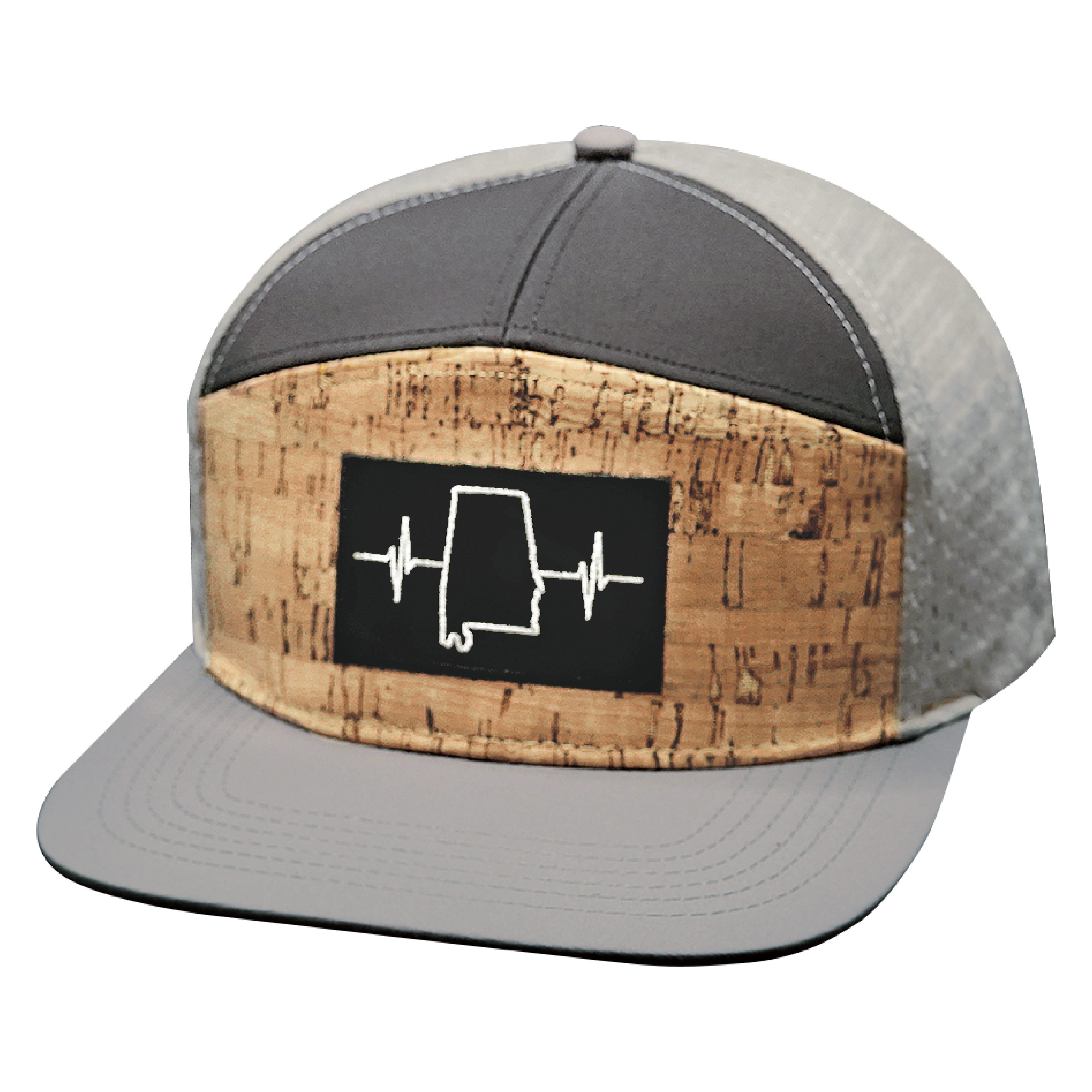 The Heartbeat Brand Alabama Hat - Flat Bill - Cork - Gray / Charcoal - Jersey Mesh — back view