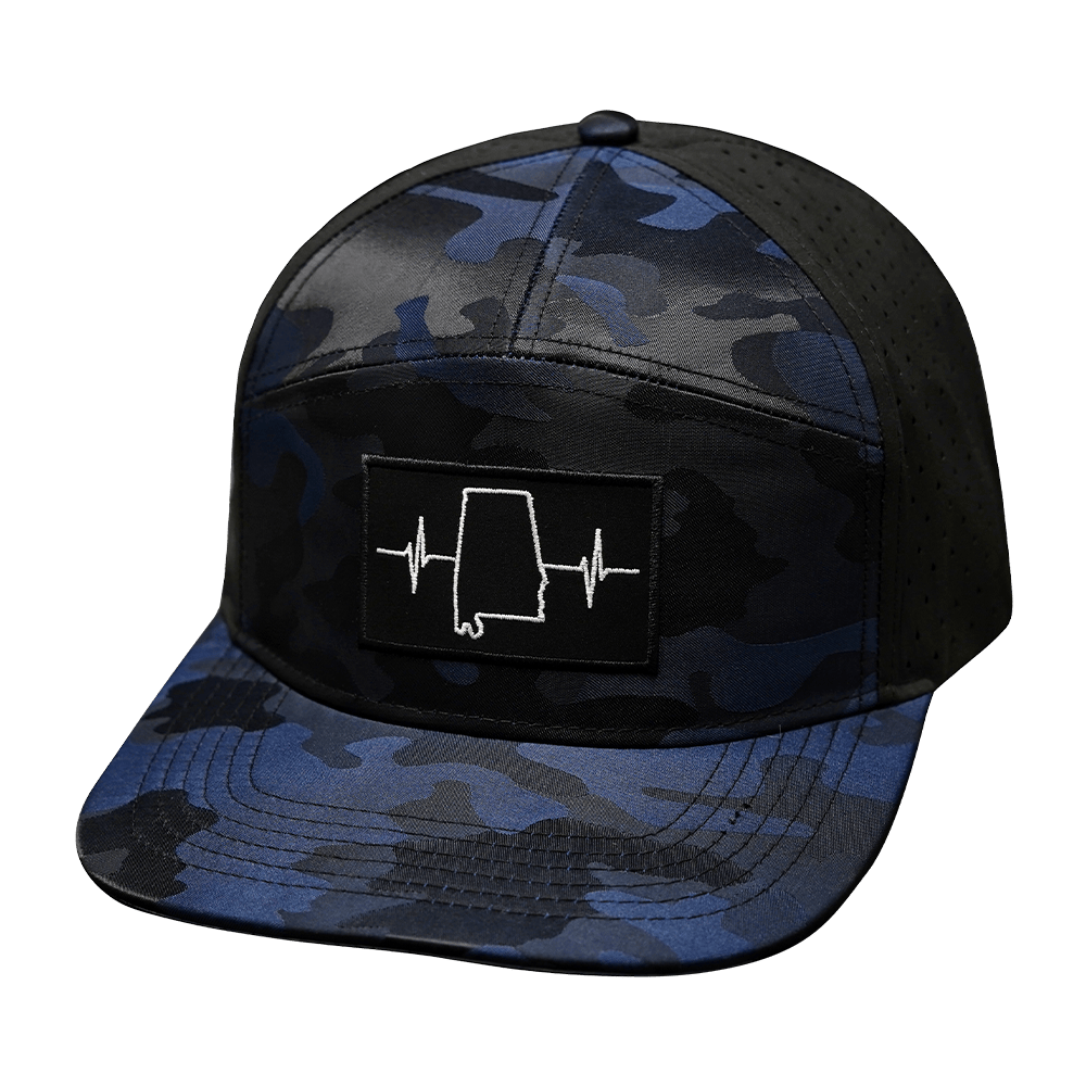 The Heartbeat Brand Alabama Hat - Flat Bill - Navy Camo / Black - Laser Mesh — back view