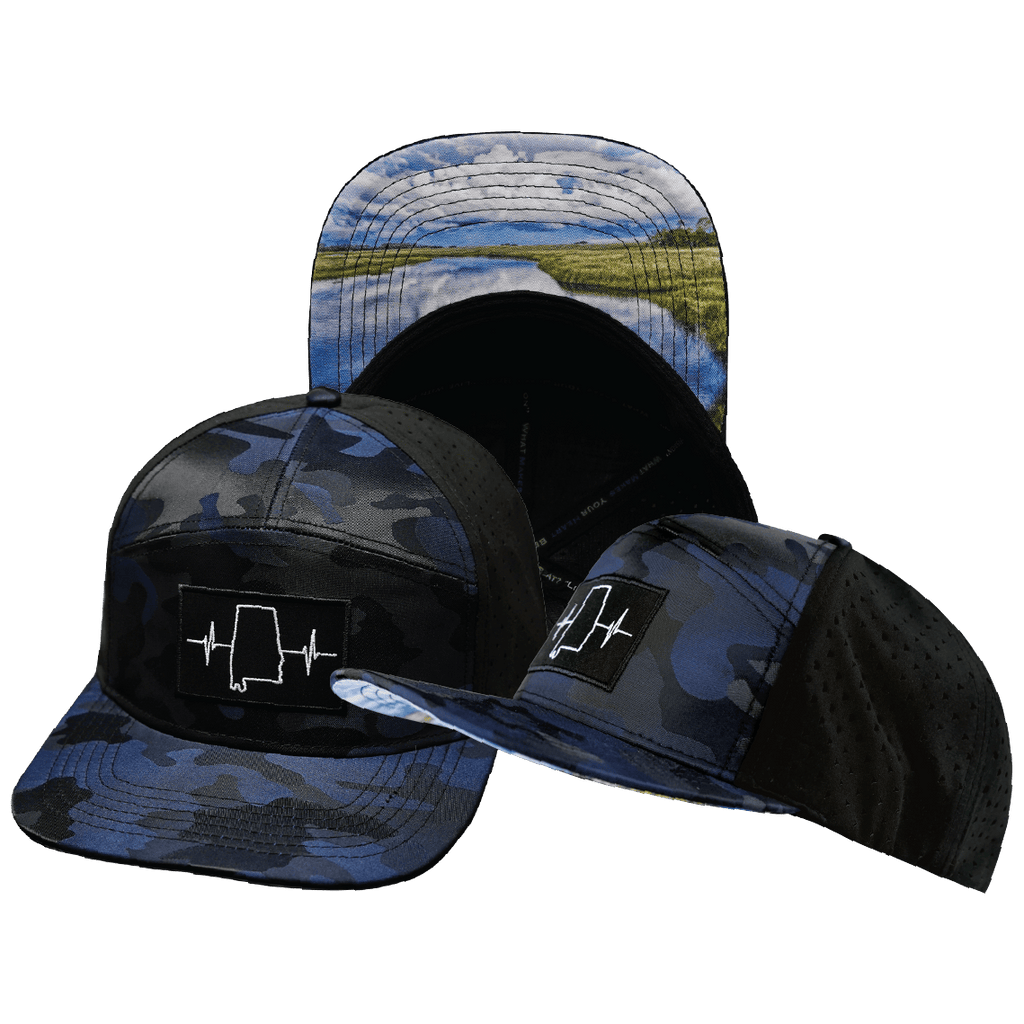 The Heartbeat Brand Alabama Hat - Flat Bill - Navy Camo / Black - Laser Mesh — main product shot