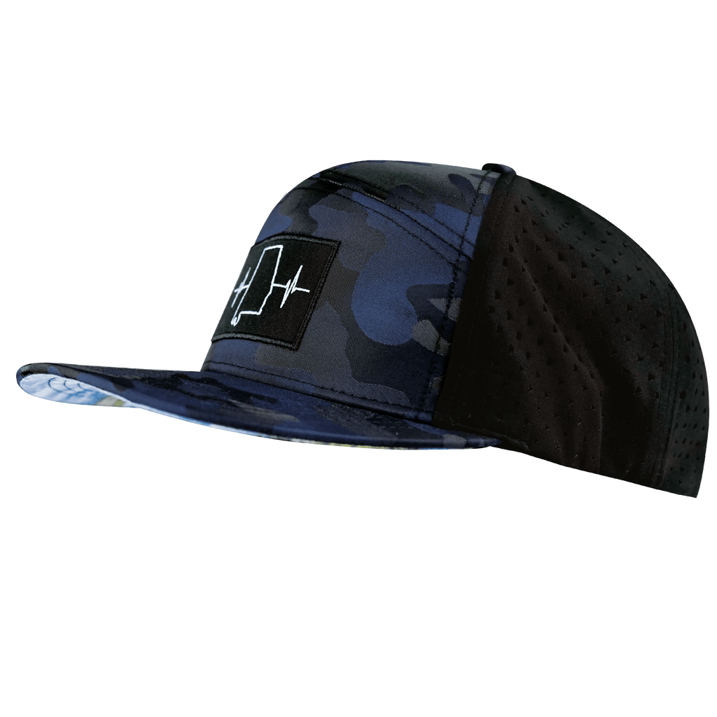 The Heartbeat Brand Alabama Hat - Flat Bill - Navy Camo / Black - Laser Mesh — side view