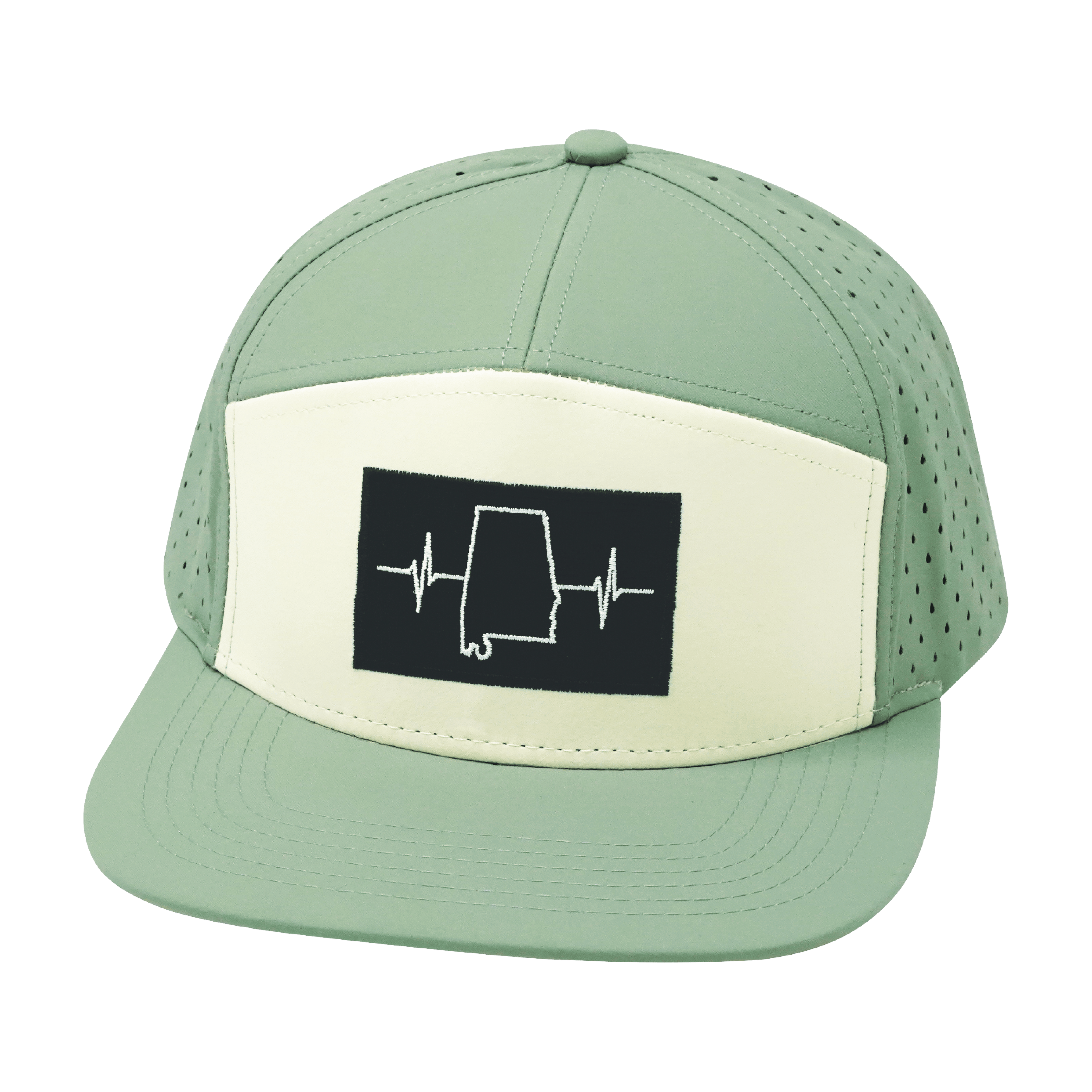 The Heartbeat Brand Alabama Hat - Flat Bill - Sage / Cream - Laser Mesh — back view