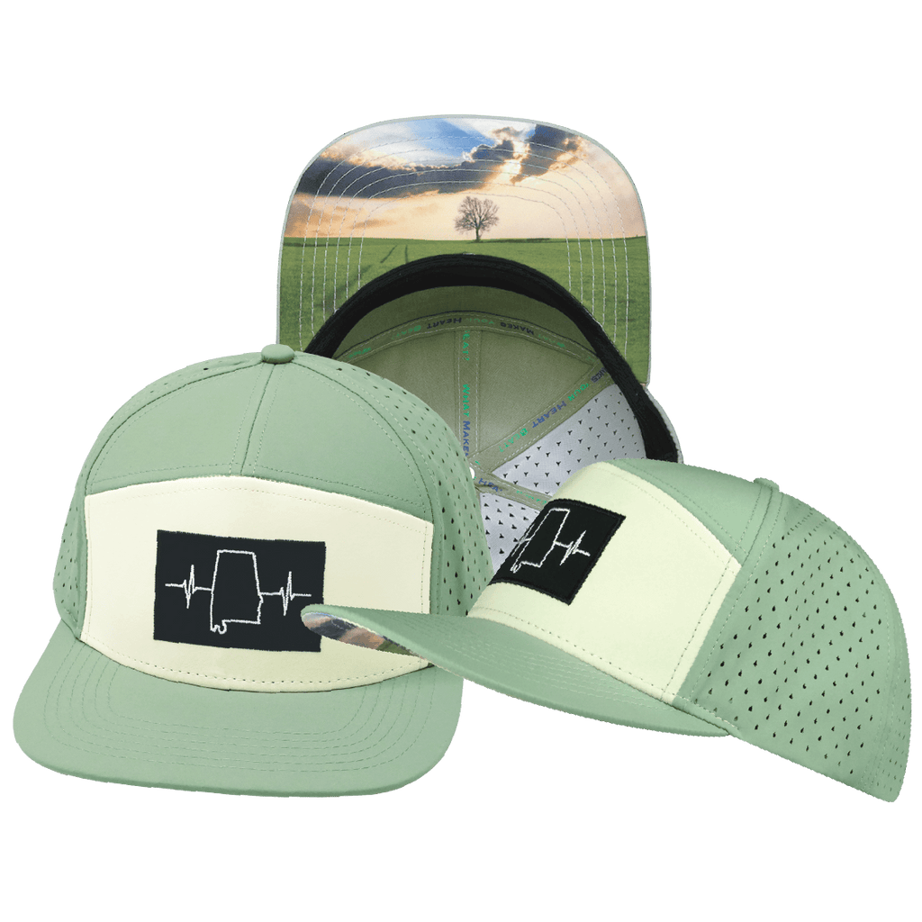 The Heartbeat Brand Alabama Hat - Flat Bill - Sage / Cream - Laser Mesh — main product shot