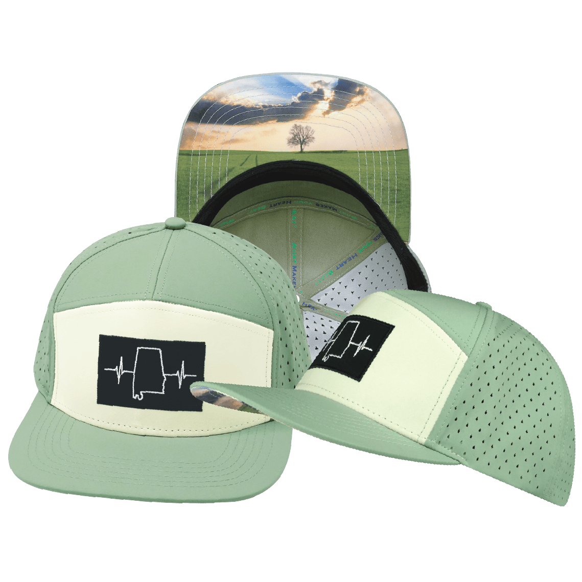 The Heartbeat Brand Alabama Hat - Flat Bill - Sage / Cream - Laser Mesh — main product shot