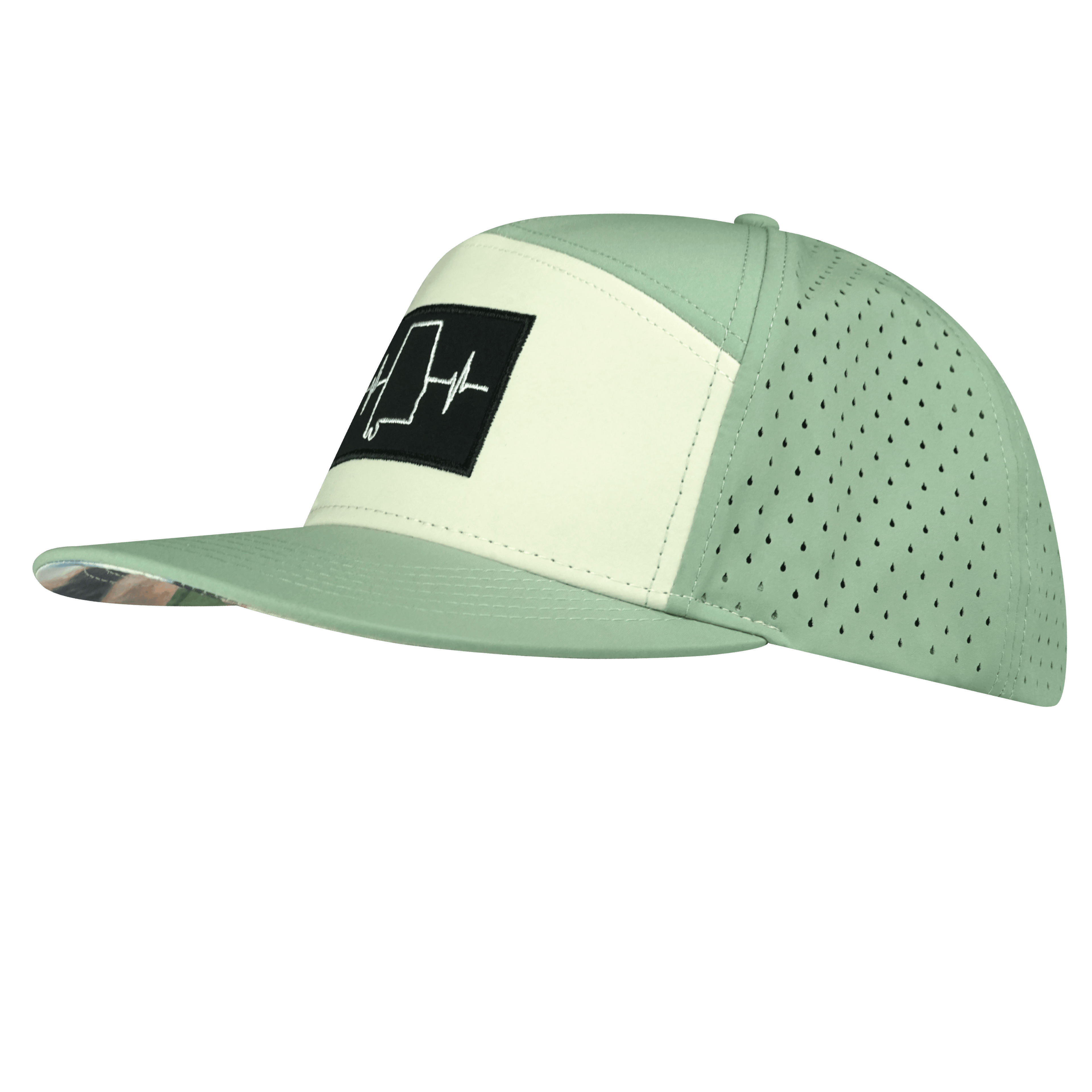 The Heartbeat Brand Alabama Hat - Flat Bill - Sage / Cream - Laser Mesh — side view