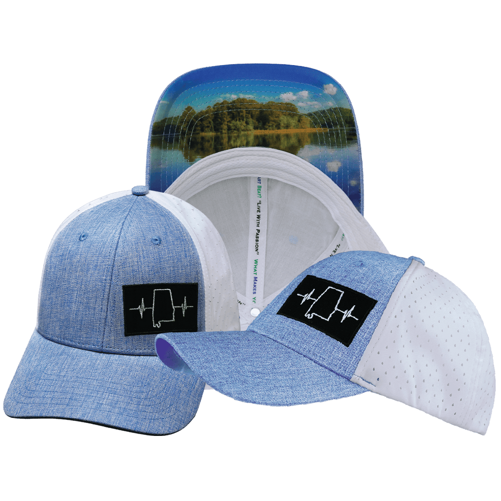 The Heartbeat Brand Alabama Hat - Low Profile - Ponytail - Light Blue / White - Laser Mesh — main product shot